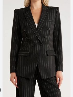 L’Agence Kendi Double Breasted Pinstripe Blazer